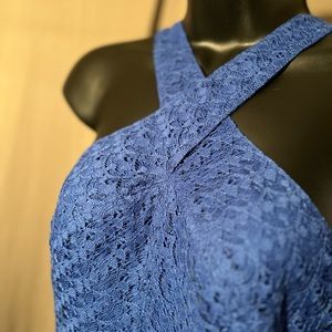 MODA cobalt blue lace dress. Cross back front to back, zip up back. Size 4